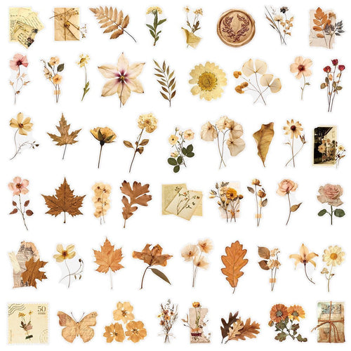 Capture the Autumn Mood: 100 Vintage Dried Flower Stickers for Journaling & Phone Decoration DIY