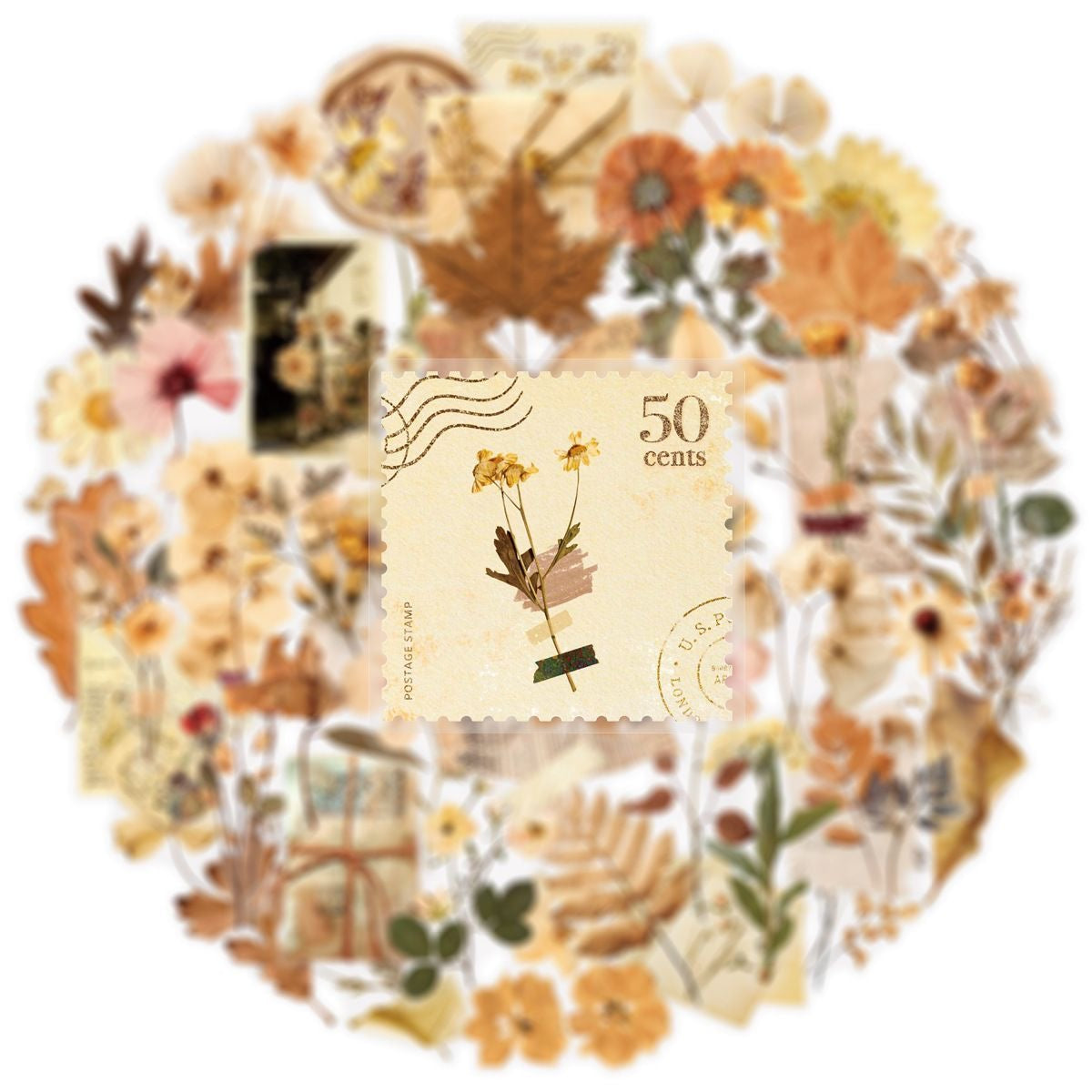 Capture the Autumn Mood: 100 Vintage Dried Flower Stickers for Journaling & Phone Decoration DIY